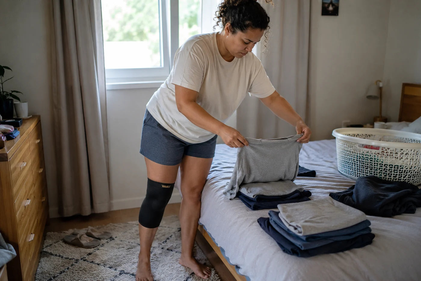 Genouillère AOLIKES portée en pliant le linge